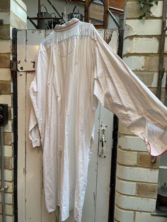 Antique French white warm cotton long shirt night… - image 7