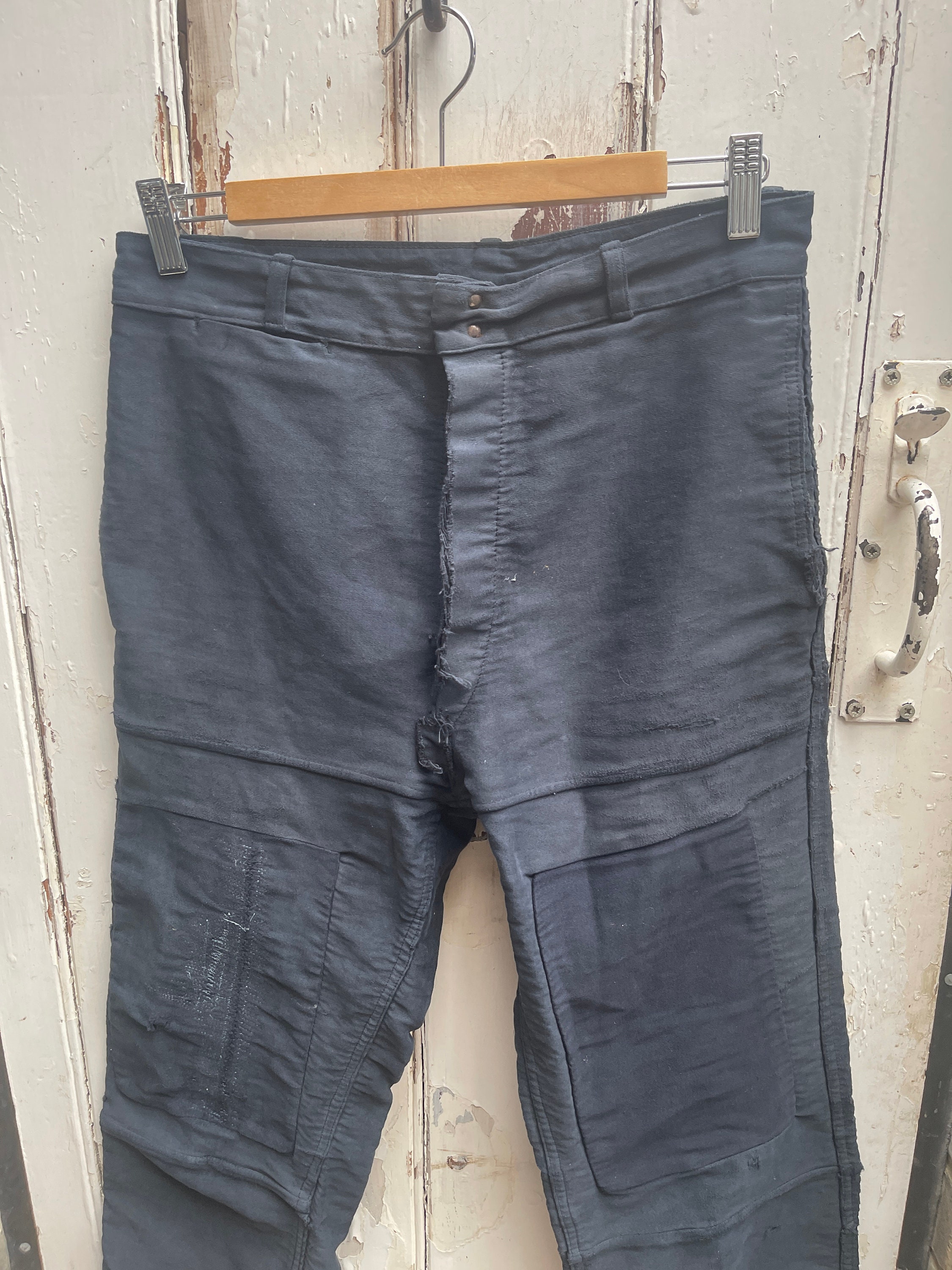 Antique French Dark Blue Cotton Moleskin Workwear Chores