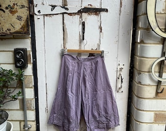 Antique French lavender cotton lingerie bloomers shorts size XS UK 8/10