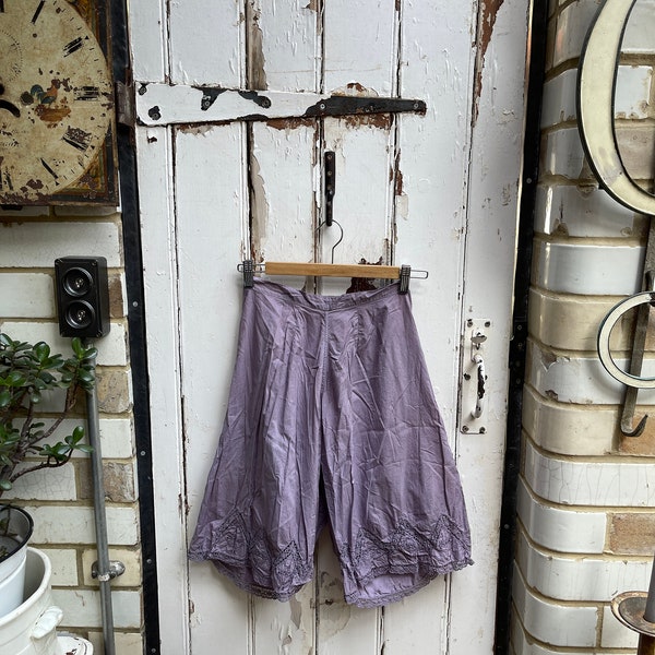 Antique French lavender cotton lingerie bloomers shorts size XS UK 8/10