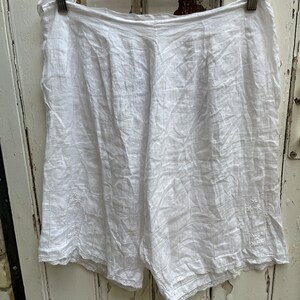 Antique French lingerie white soft cotton voile shorts with embroidery and lace trim size M/L image 2