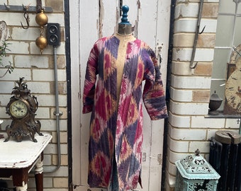 Antique handmade silk and cotton ikat patterned jacket size XS UK 8