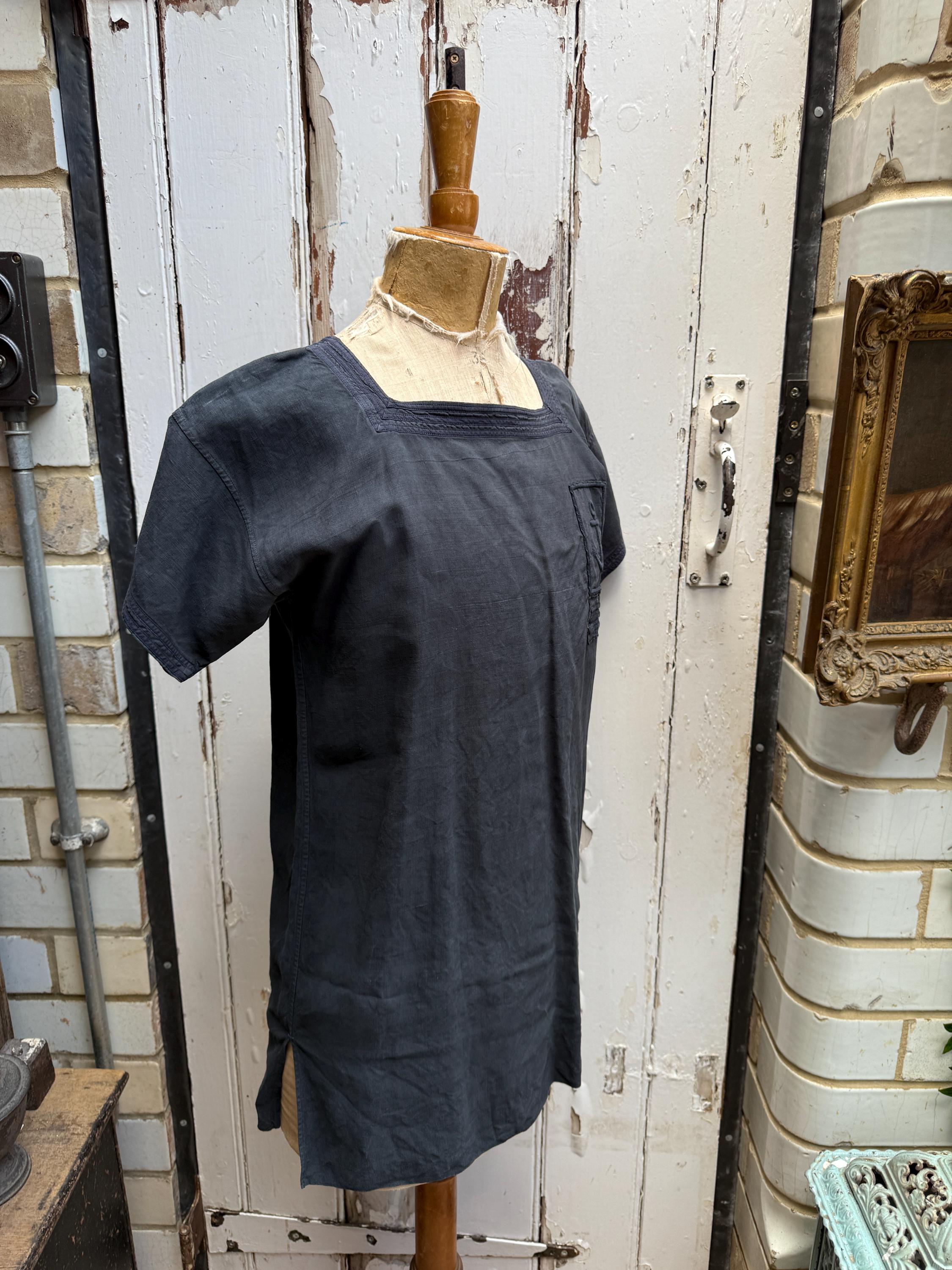 アンティークヴィンテージ フランス製 ブラックリネン セーラー服 