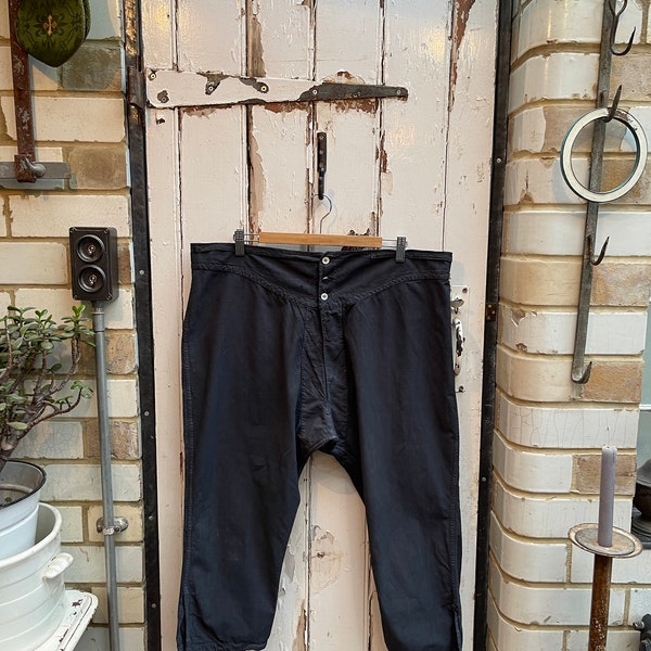 Antique French black cotton pyjama trousers size L