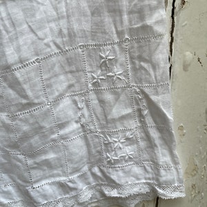 Antique French lingerie white soft cotton voile shorts with embroidery and lace trim size M/L image 3