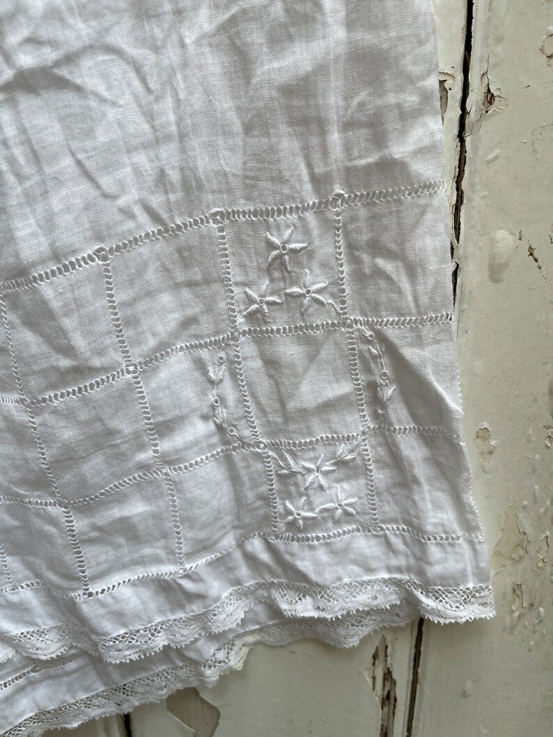 Antique French lingerie white soft cotton voile shorts with embroidery and lace trim size M/L image 3