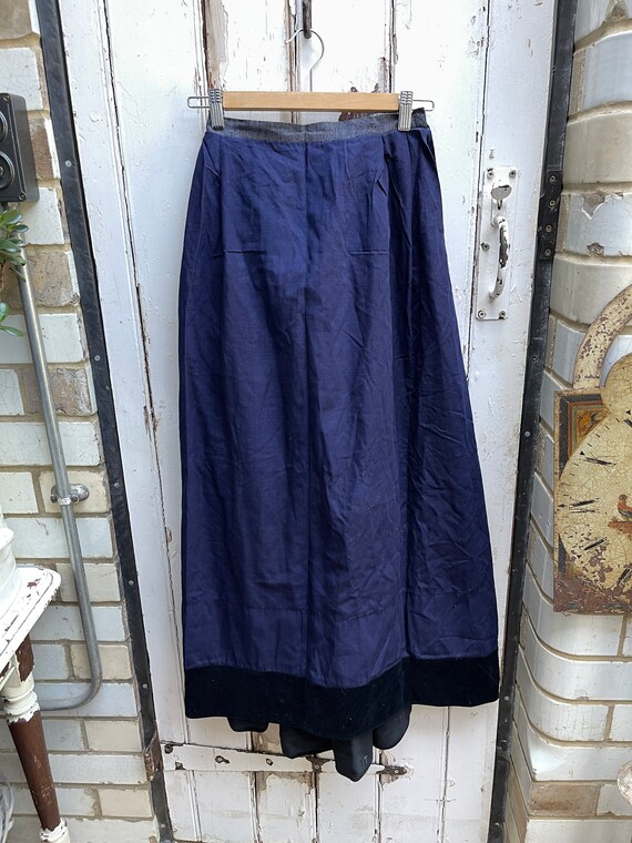 Antique French handmade blue cotton silk skirt si… - image 2