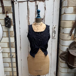 Antique French Black Cotton Camisole Top Corset Cover With