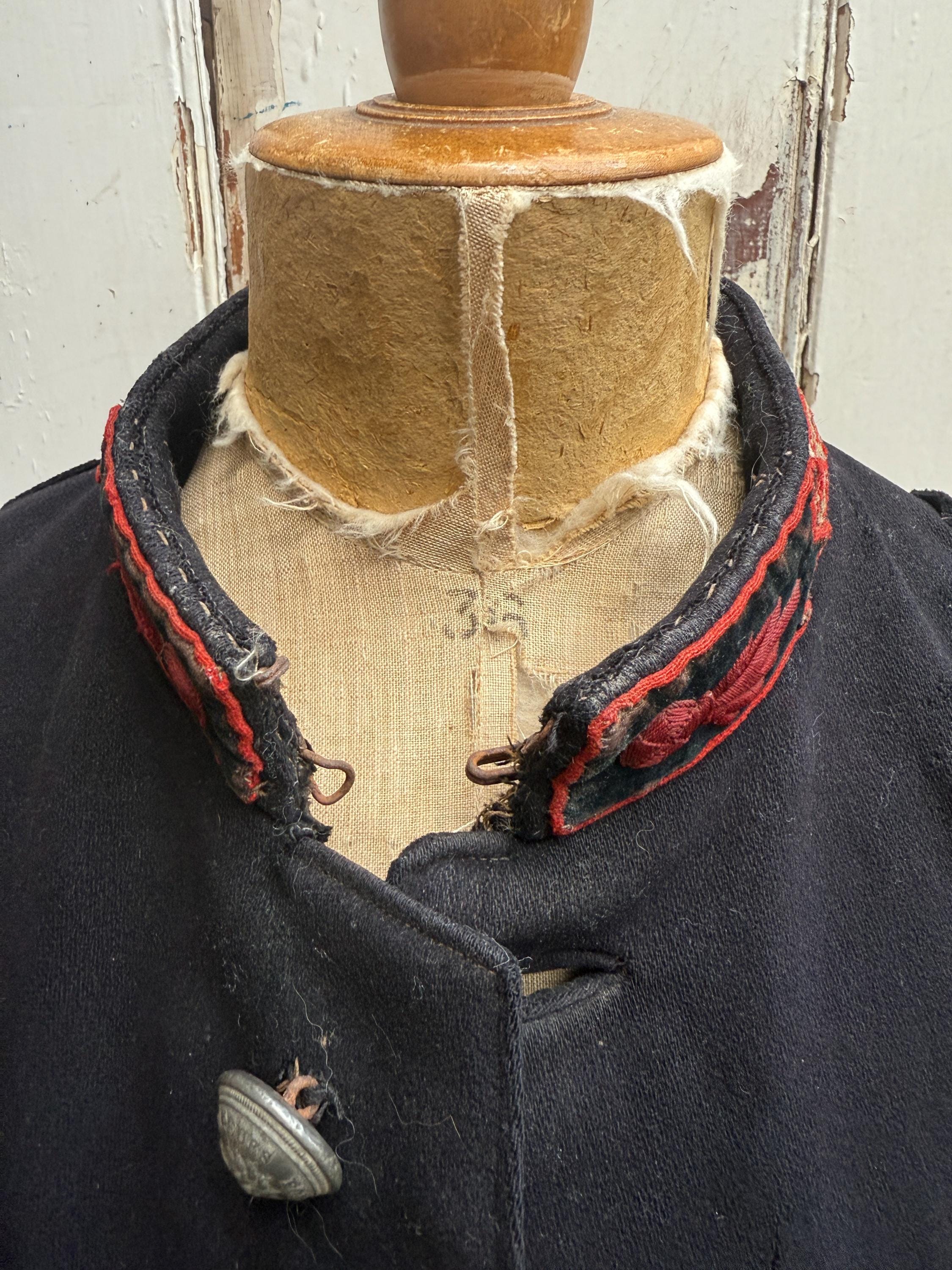 Antique French Navy Blue Pompiers Firefighters Jacket Coat Size S 