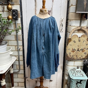 Antique French Handmade Indigo Blue Linen Biaude Smock One Size - Etsy