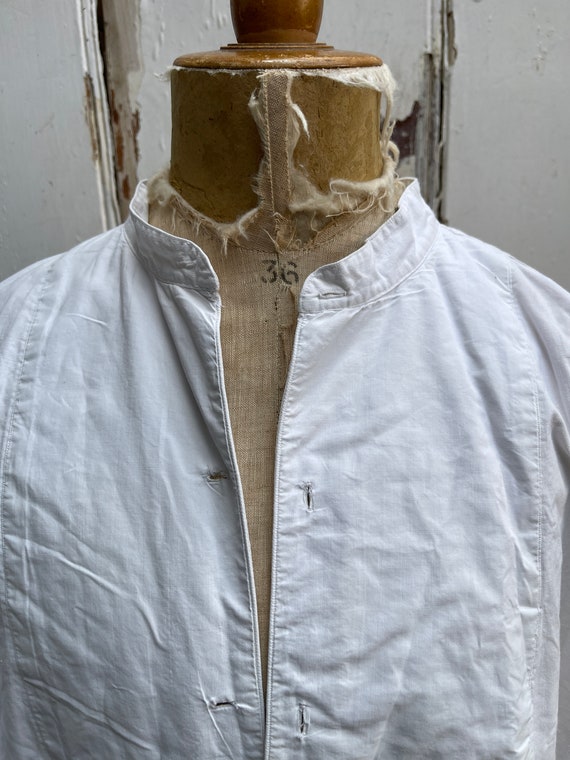 Antique French white cotton shirt chemise initial… - image 2