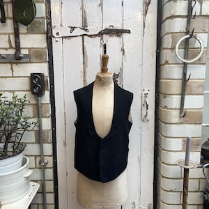 Antique mens black wool waistcoat vest size M/L