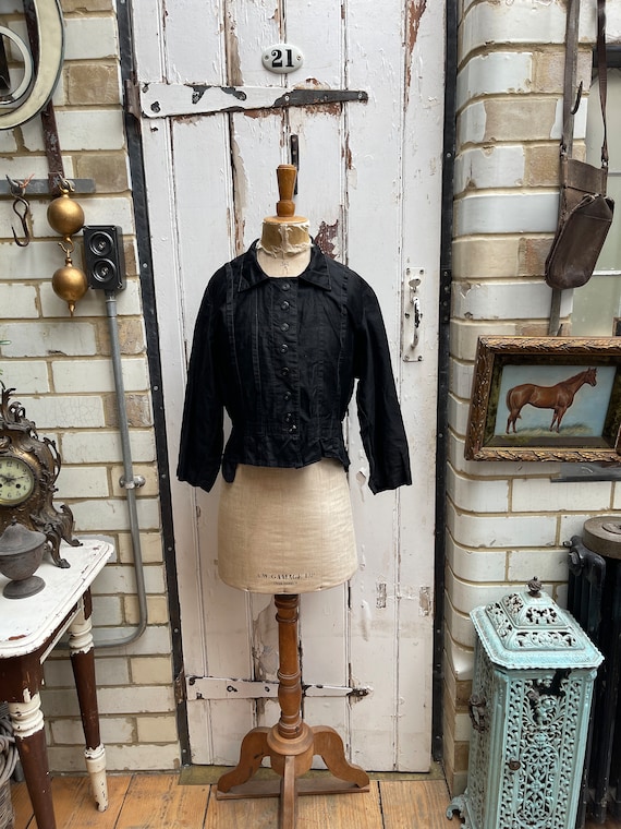 Antique Dutch handmade black cotton jacket size S