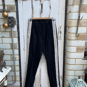 Antique French mens black wool trousers with white stripe size S