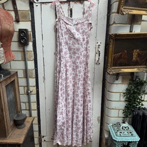 Vintage lange witte Laura Ashley zomerjurk met bloemen, maat S