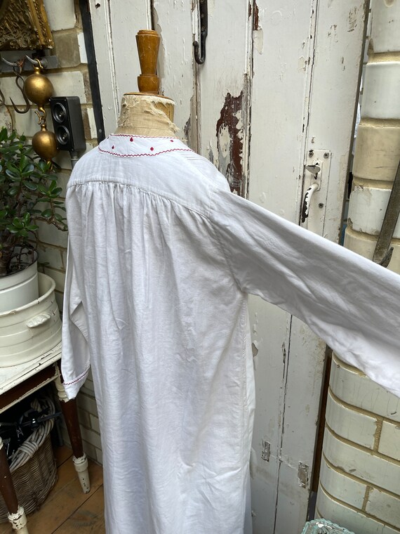 Antique French white brushed cotton warm dress ni… - image 8