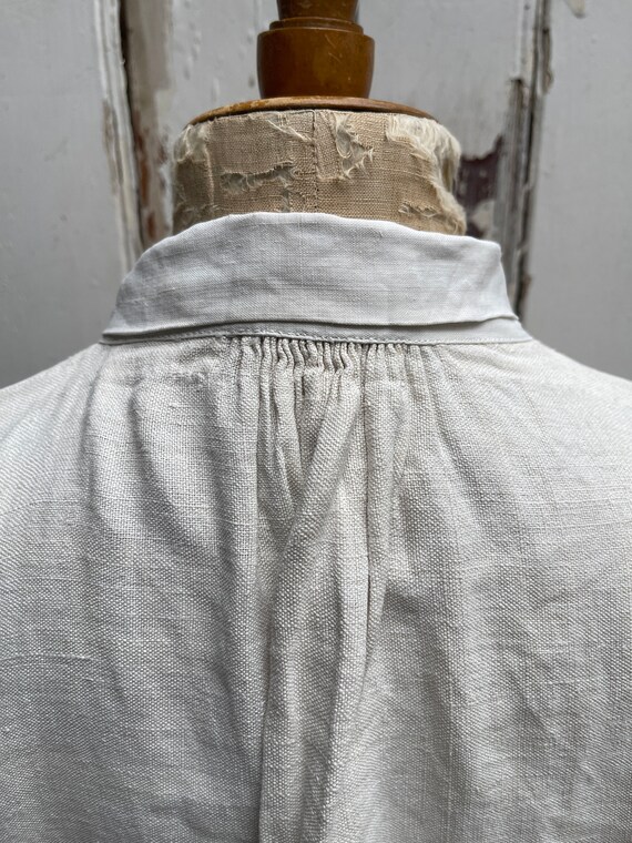 Antique French cream off white linen shirt dress … - image 7