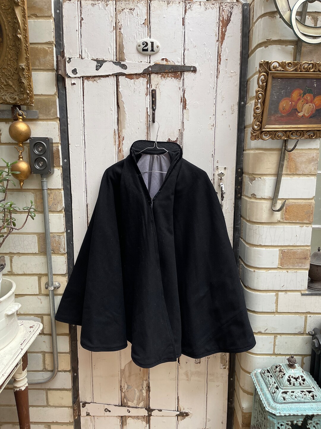 Antique Dutch Handmade Black Wool Fishermans Cape With Blue Lining and Stand up Collar One Size Etsy