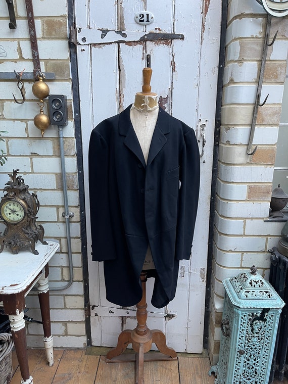 Antique French black wool long jacket mourning mo… - image 1