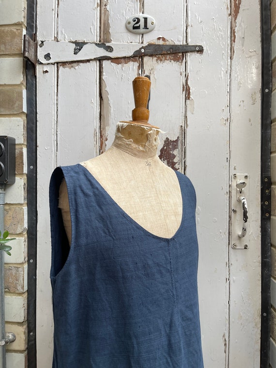 Antique French dark indigo blue linen shift dress… - image 9