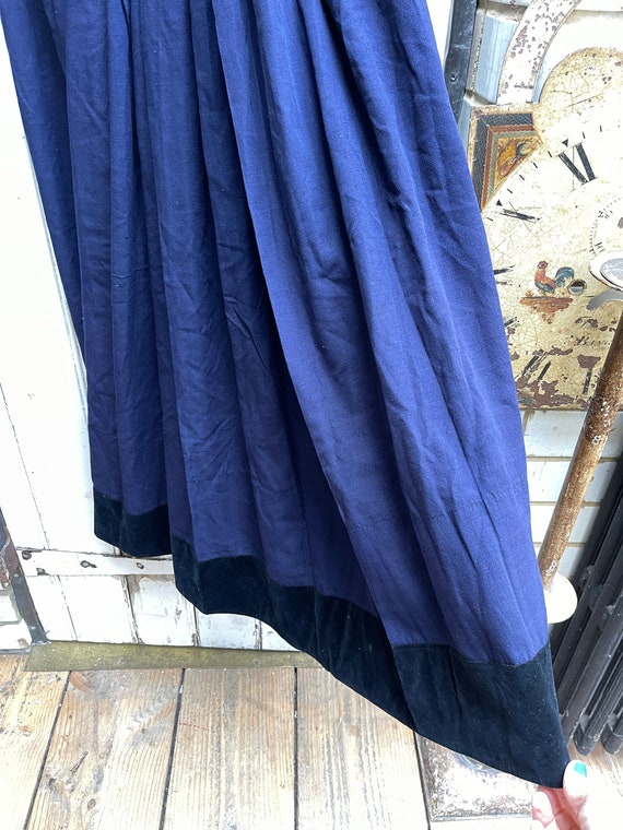 Antique French handmade blue cotton silk skirt si… - image 9