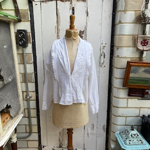 Antieke Franse witte blouse van katoenvoile maat S/M