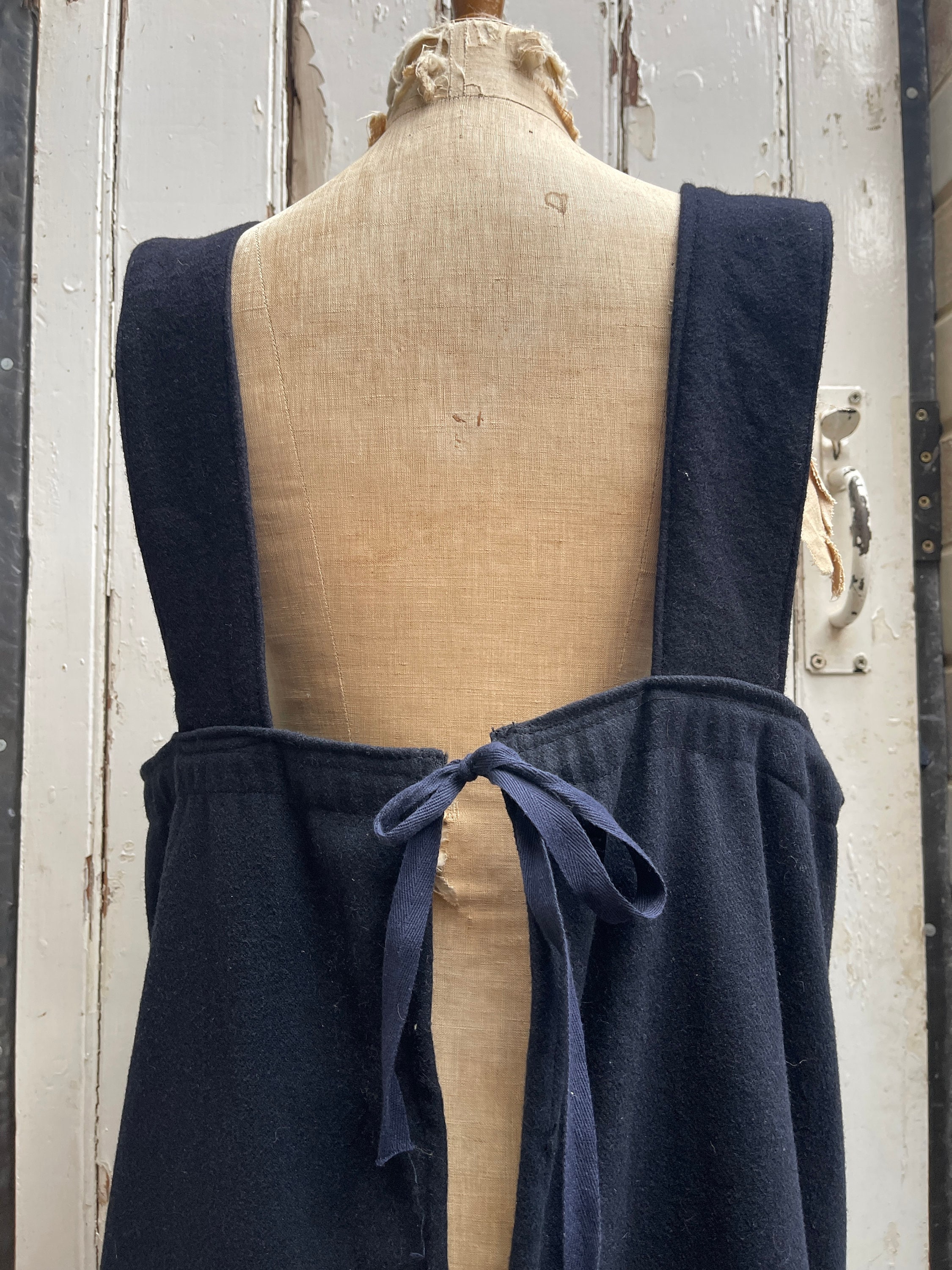 Orphan Apron Antique/vintage Dutch Handmade Long Navy Blue Wool Pinafore Dress ...