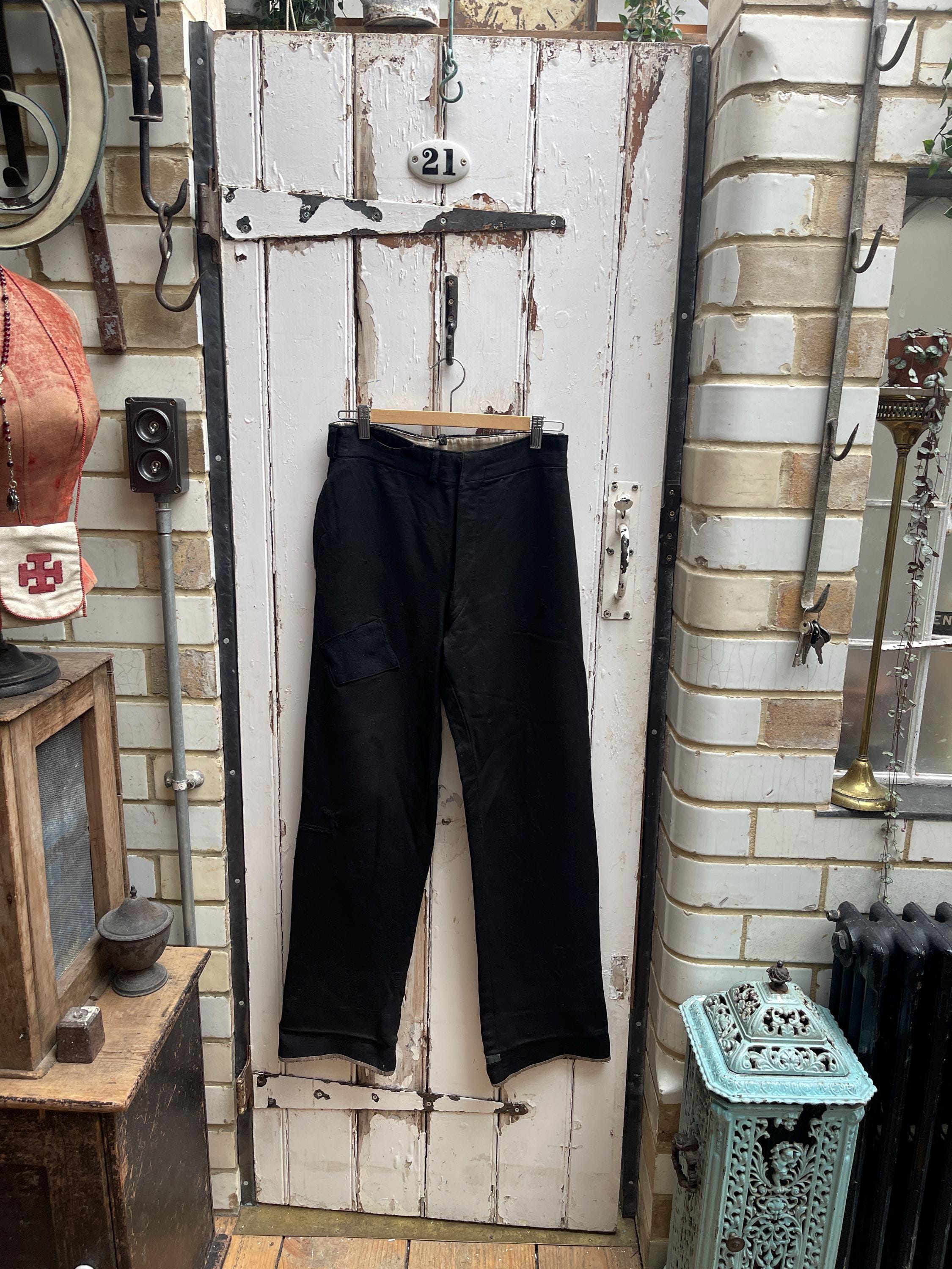 Pantalones de lana negros para hombre, estilo francés antiguo