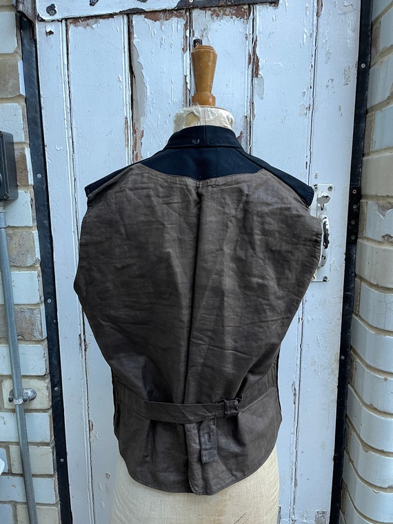 Antique mens black wool waistcoat vest with brown… - image 4