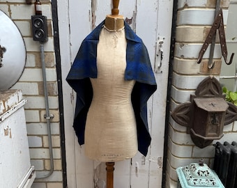 Antique Dutch handmade black and blue cotton check scarf headscarf