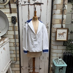 Antique vintage French white cotton sailor uniform top jacket blazer size S dated 1955