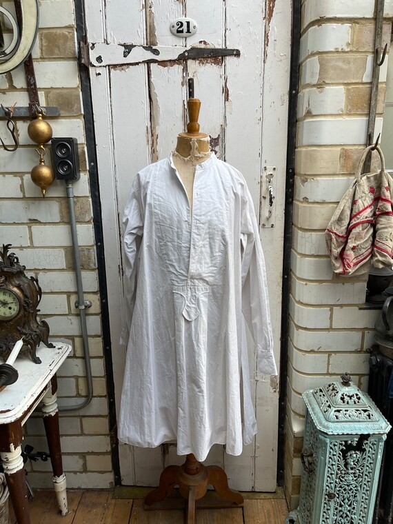 Antique French white cotton shirt chemise initial… - image 1