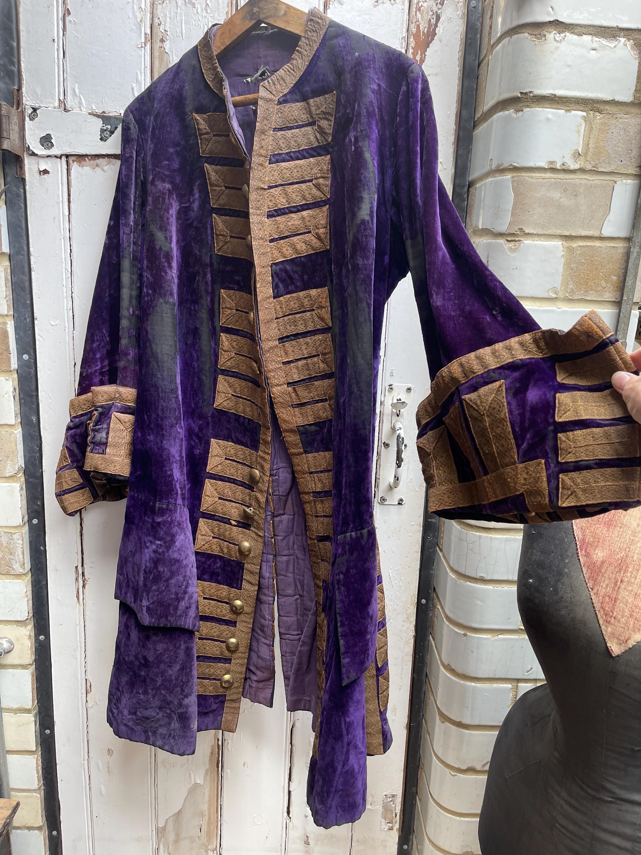 Antique French Purple Velvet Jacket Coat With Gold Braid