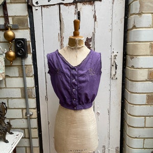 Antique French Purple Cotton Camisole Top Corset Cover Initials Ed
