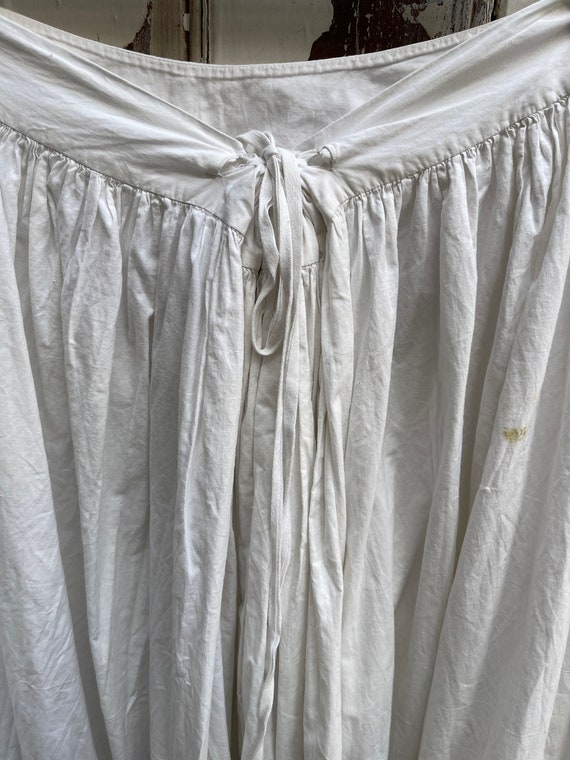 Antique handmade long white cotton skirt initials… - image 7