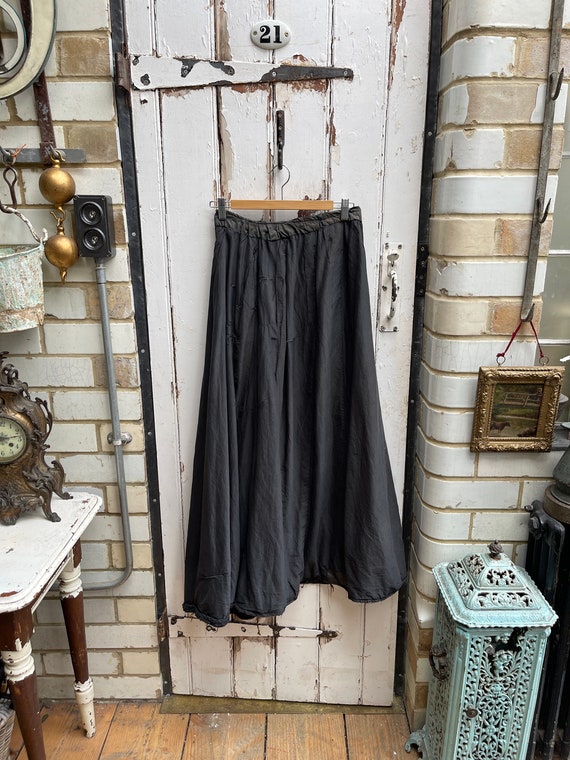 Antique French handmade long black cotton skirt si