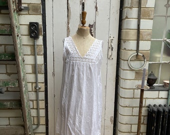 Antique white cotton dress with cut out embroidery detail size M