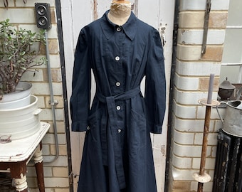 Antique French black cotton chores dress coat jacket size M UK 12