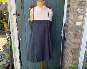 Antique French black cotton slip dress size S