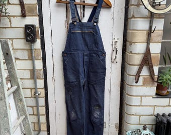 Mono de trabajo antiguo vintage francés de mezclilla azul de algodón, talla S