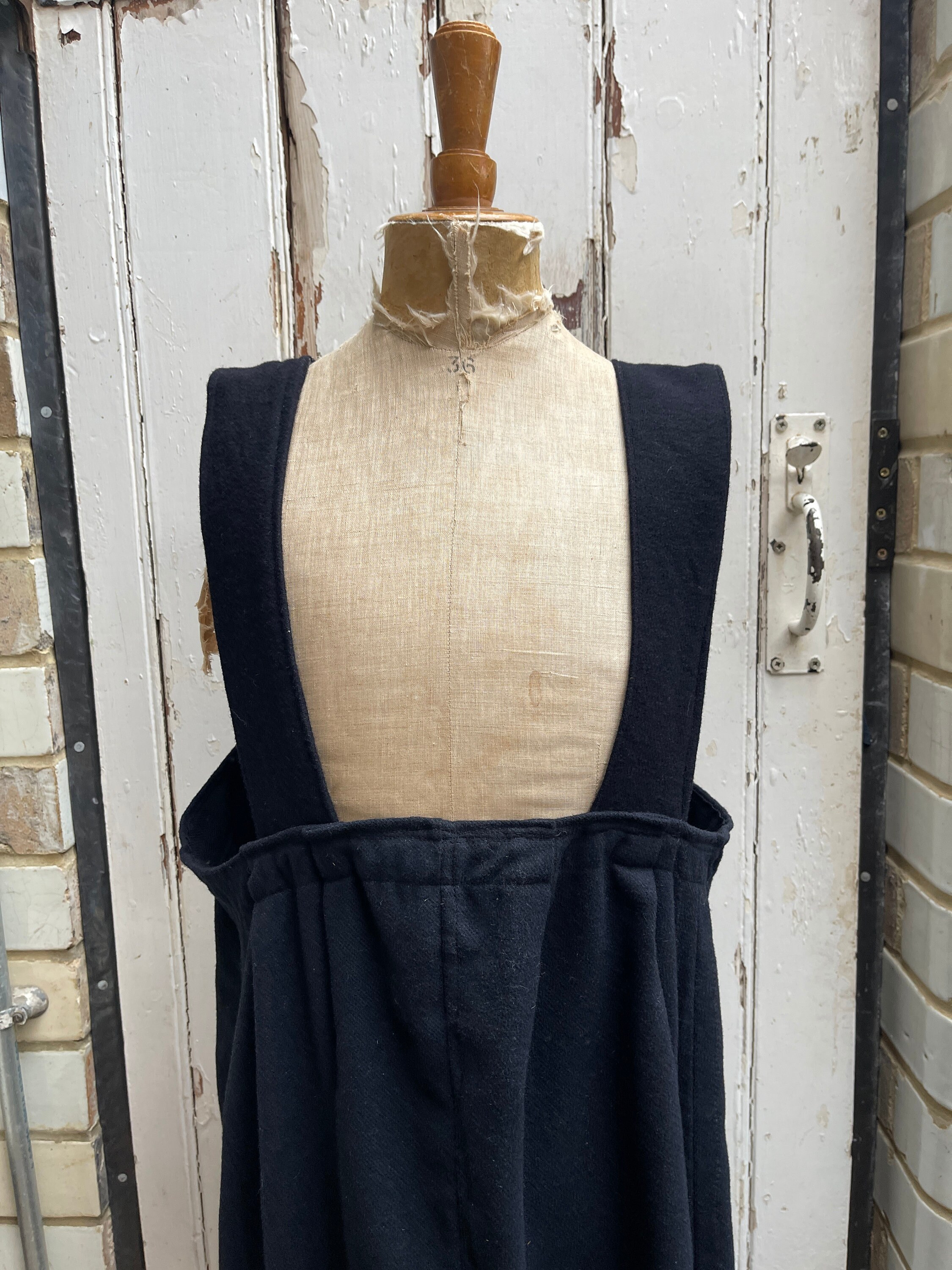 Antique/vintage Dutch Handmade Long Navy Blue Wool Pinafore Dress