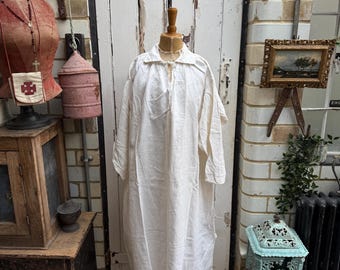 Antique French handmade cream off white linen flax hemp shirt nightshirt chemise size L