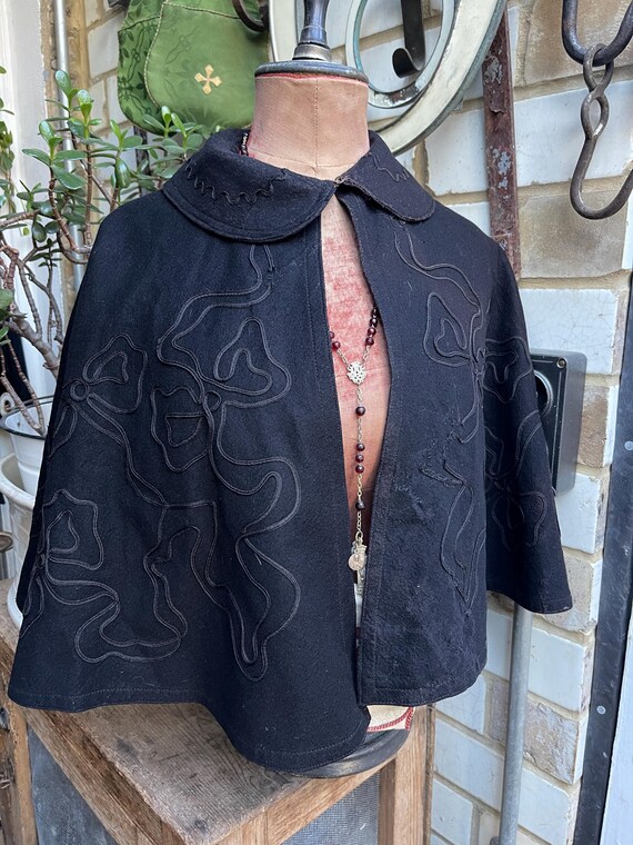 Antique French Handmade Black Wool Short Cape - Etsy