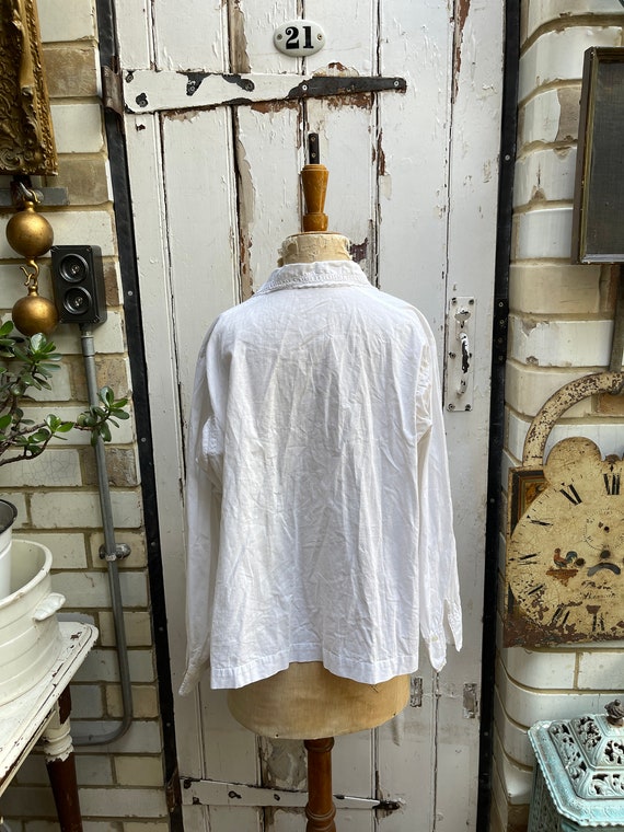 Antique French white cotton blouse size L - image 6