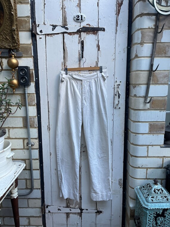 Antique French handmade cream warm cotton trousers