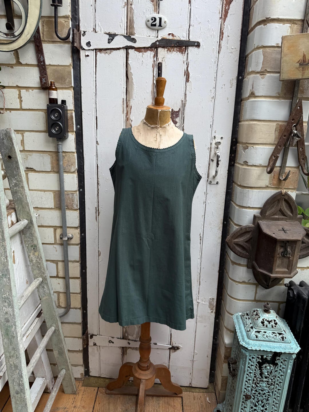 Antique French Green Cotton Shift Dress With Cut Out Detail Size S - Etsy