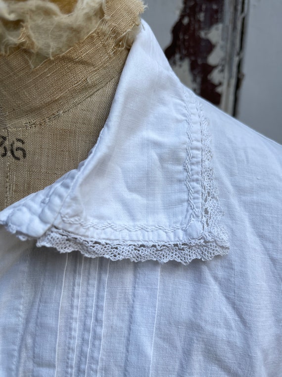 Antique French white cotton blouse size L - image 3