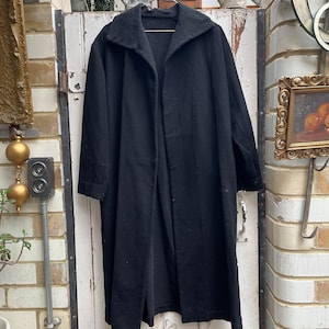 Antique vintage French handmade black wool coat size M