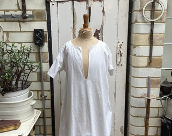 Antique Dutch handmade white cotton tunic shift dress smock size L