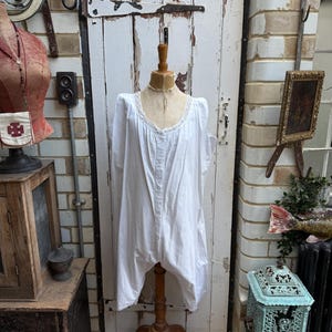 Antique white cotton lingerie camisole and shorts with lace trim playsuit all in one size M/L